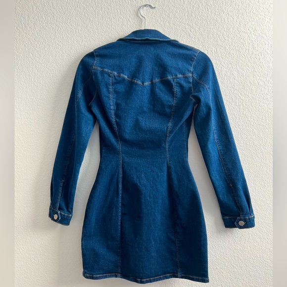 ZARA Authentic Denim Dress Shirt Mini Button-up Long-sleeve Navy Blue XS - Picture 6 of 7